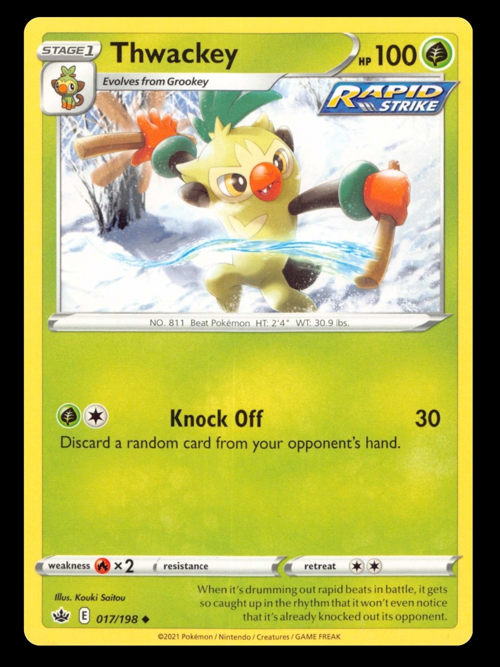 POKEMON CARD TCG - Thwackey - Chilling Reign - Uncommon - 017/198